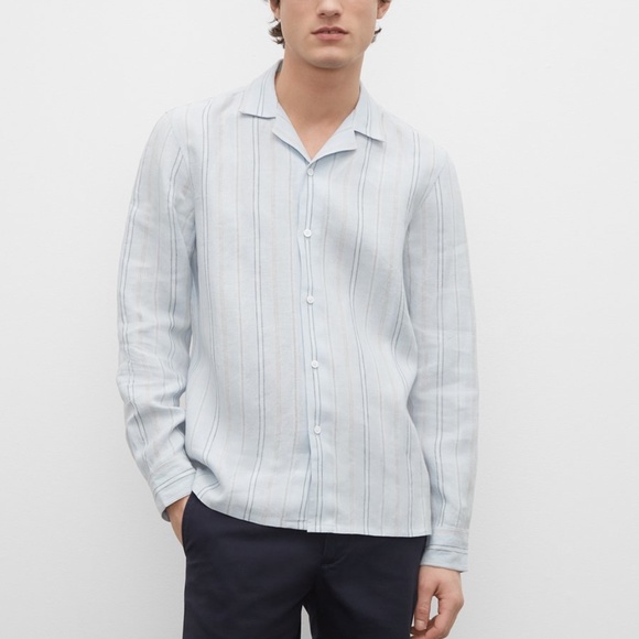 Camp Collar Striped Linen Shirt - New With Tags - NEVER WORN - Light Blue